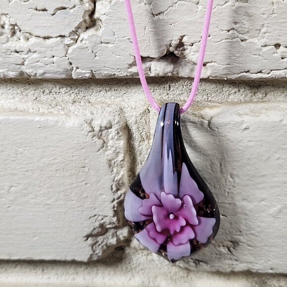 New Womens Murano Glass Blown Flower Blossum Necklace 4 in 1 - Picture 6 of 6